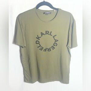 Karl Lagerfeld Paris Men's Olive Green Logo Graphic Short Sleeve T-Shirt Size M